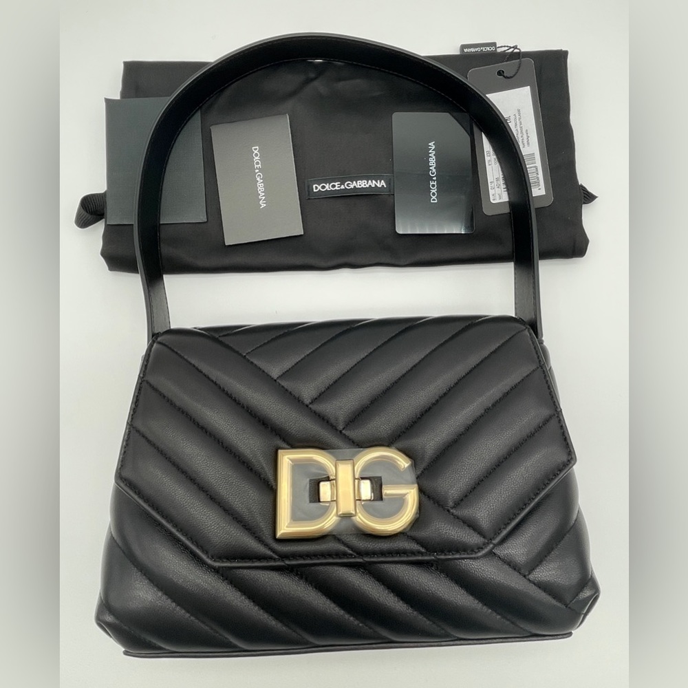 $2145 NWT DOLCE & GABBANA BLACK QUILTED LEATHER DG BAG PURSE! - Picture 2 of 13